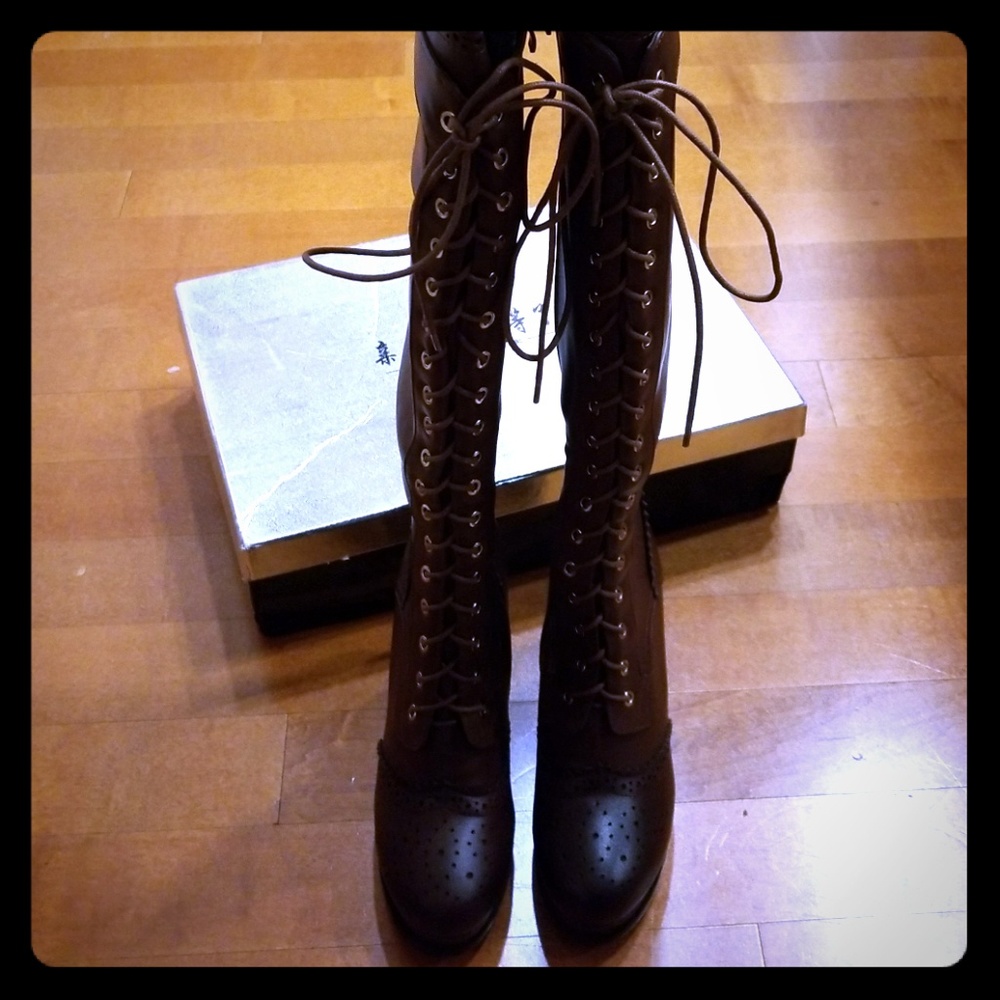 Tall Brown Lace-up Boots